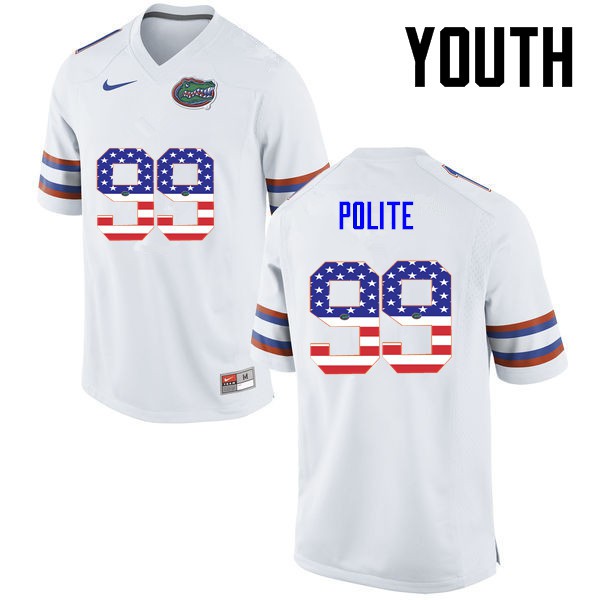 Florida Gators Youth #99 Jachai Polite College Football Jersey USA Flag Fashion White
